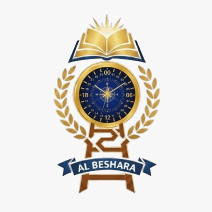 Al Beshara logo with an open book, compass, and laurel wreath