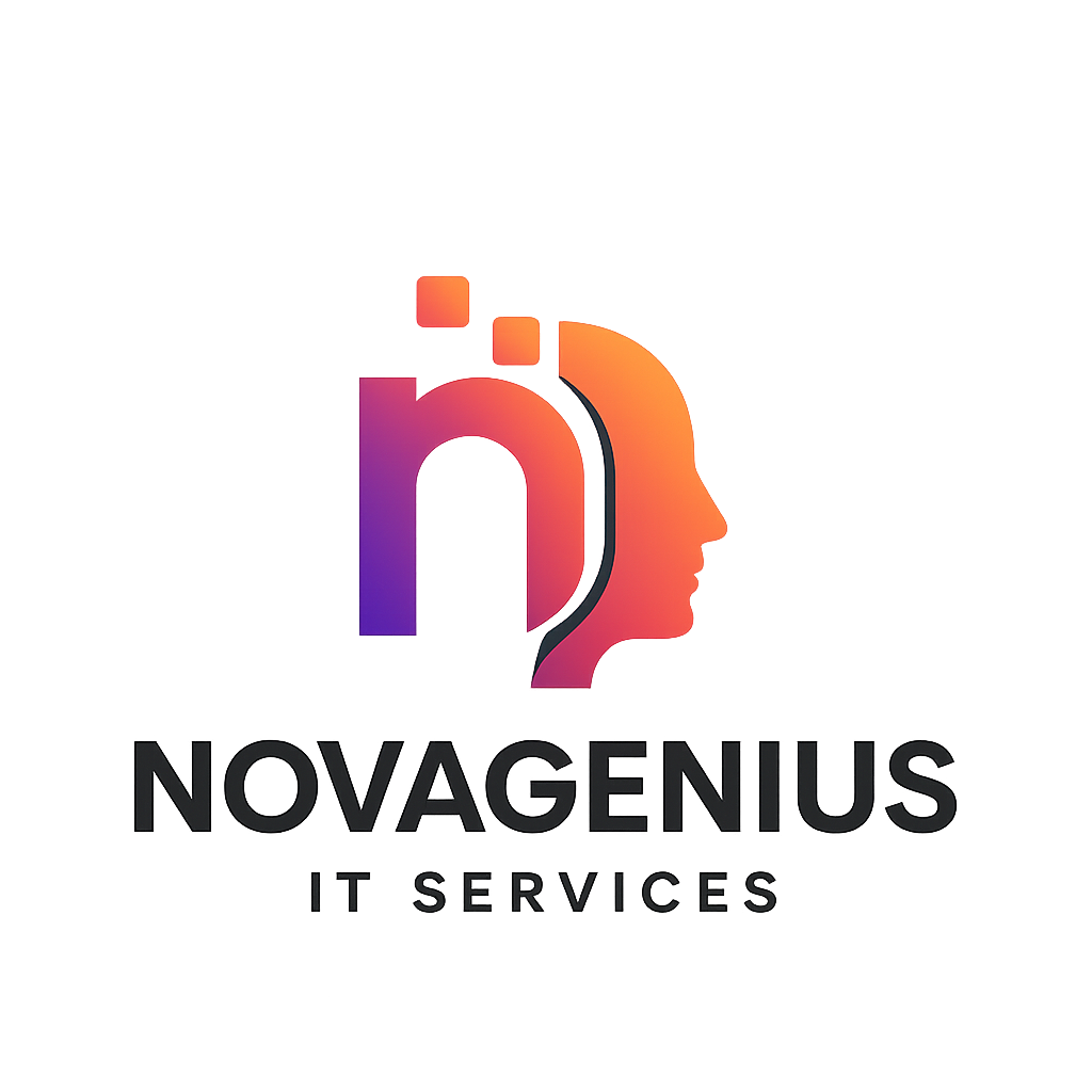 Novagenius logo with 'n' and head silhouette, digital transformation consulting services