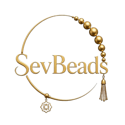 SevBeads logo: golden beads forming a circle with a tassel and charm